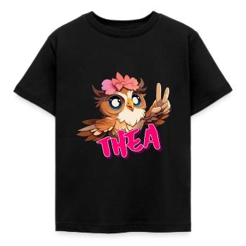 THEA - Schöner Mädchen Name mit süßer EULE - Kinder T-Shirt - Schwarz - Vorne - AI Model Kid Female (0cm)