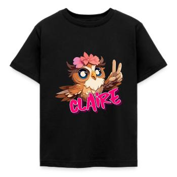CLAIRE - Beau nom de fille avec hibou mignon - T-shirt Enfant - noir - Devant - AI Model Kid Female (0cm)