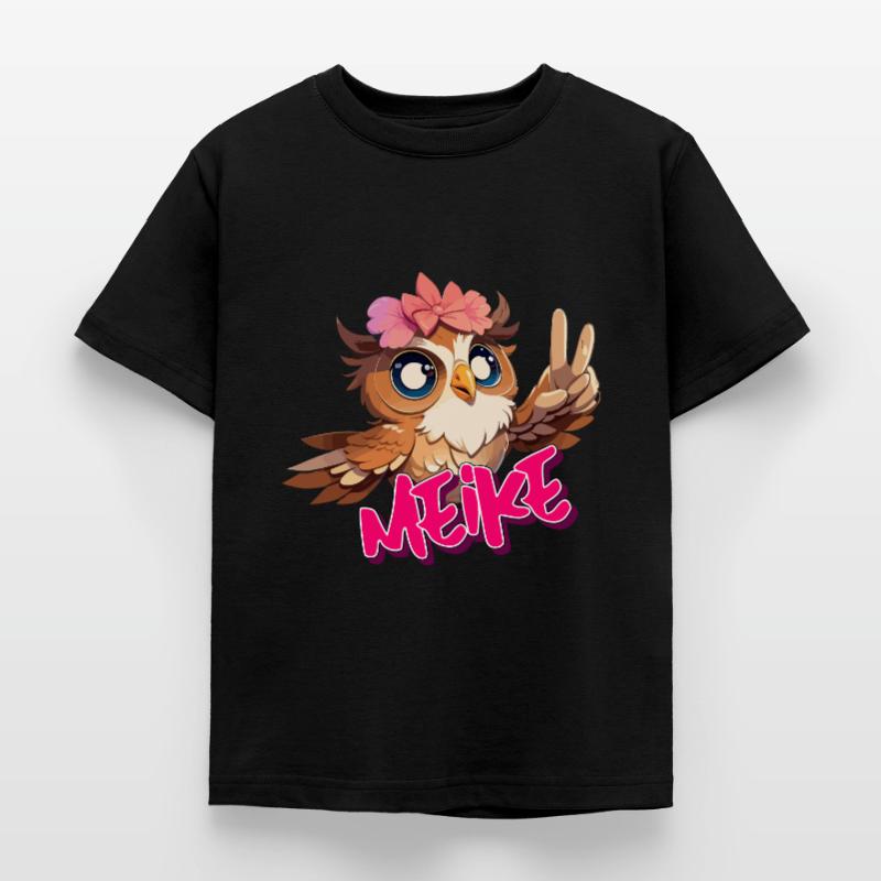 MEIKE - Schöner Mädchen Name mit süßer EULE Kinder T-Shirt