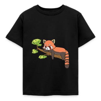 Ein roter Panda schläft auf einem Ast. - Kinder T-Shirt - Schwarz - Vorne - AI Model Kid Female (0cm)