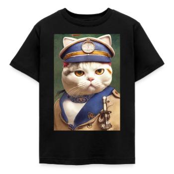 Cat Shorthair British Sail Uniform Navy - T-shirt Enfant - noir - Devant - AI Model Kid Female (0cm)