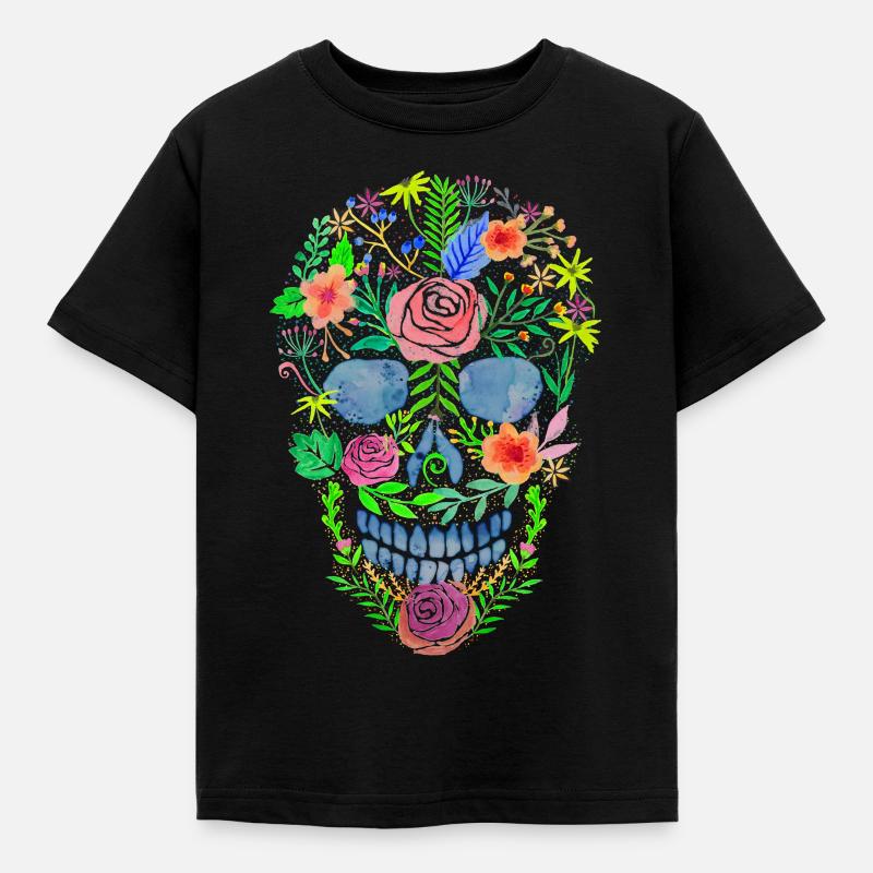 Crâne de fleur - T-shirt Enfant - noir