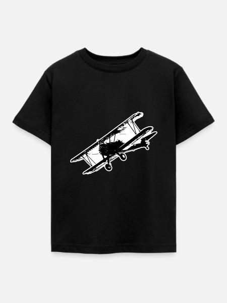 Flugzeug Doppeldecker Flieger Geschenk - Kinder T-Shirt - Schwarz