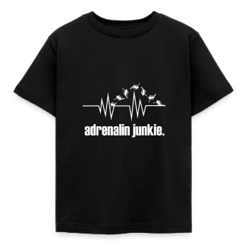 Andrenalin junkie, Skifahren, Salto, Heartbeat, - Kinder T-Shirt - Schwarz - Vorne - AI Model Kid Female (0cm)