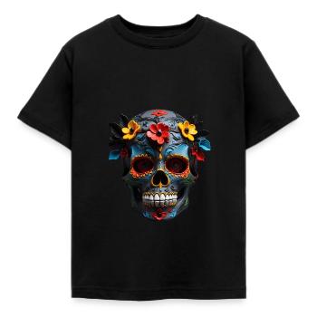 Vibrant Floral Sugar Skull Motif - Kinder T-Shirt - Schwarz - Vorne - AI Model Kid Female (0cm)