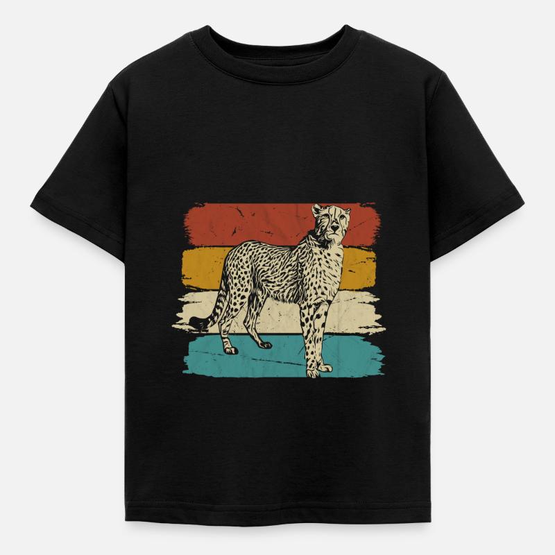 Gepard Wildtier retro - Kinder T-Shirt - Schwarz