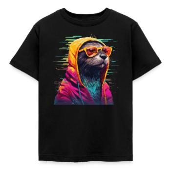 Otter Fischotter Cooler Otter mit Sonnenbrille - Kinder T-Shirt - Schwarz - Vorne - AI Model Kid Female (0cm)