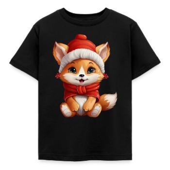 Weihnachtspfote: Niedlicher Fuchs mit Mütze - Kinder T-Shirt - Schwarz - Vorne - AI Model Kid Female (0cm)
