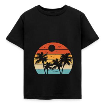 Palmen Kokospalmen Beach Strand Retro - Kinder T-Shirt - Schwarz - Vorne - AI Model Kid Female (0cm)