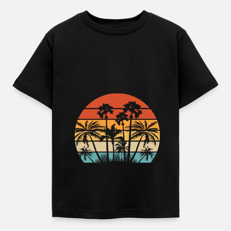 Palm Coconut Trees Beach Beach Retro - Kids' T-Shirt - black