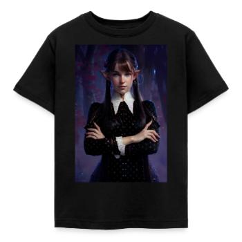 An elf girl with a secret. - Kids' T-Shirt - black - Front - AI Model Kid Female (0cm)
