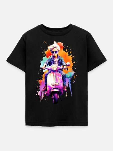 Boy with scooter - Kids' T-Shirt - black