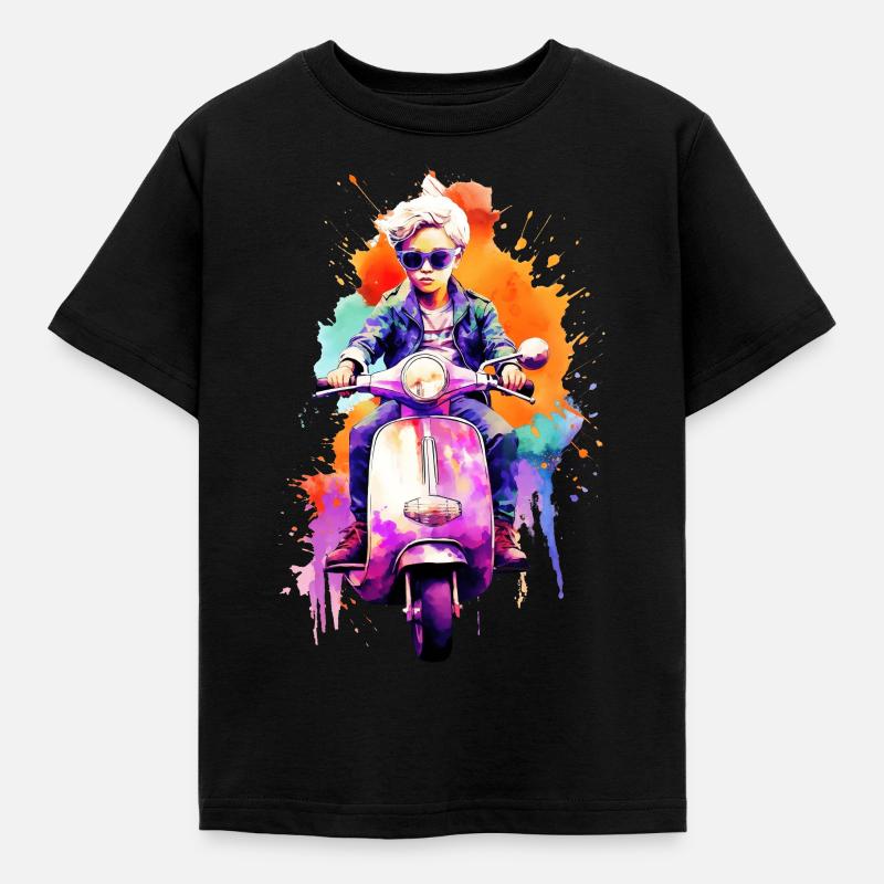 Junge mit Roller - Kinder T-Shirt - Schwarz