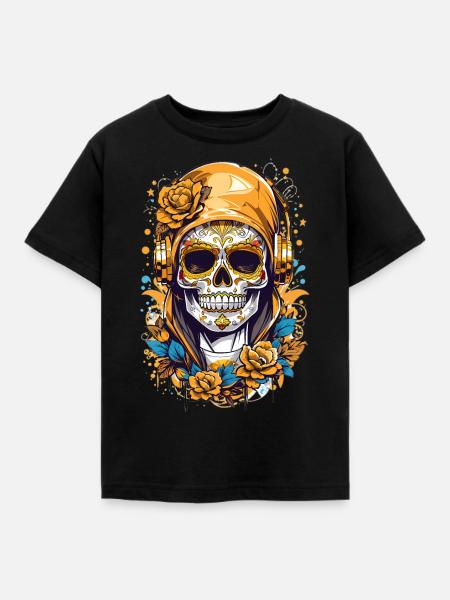 Goldene Zucker Schädel - Kinder T-Shirt - Schwarz