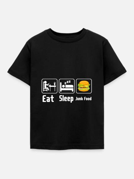 Eat Sleep Junk Food - Kinder T-Shirt - Schwarz