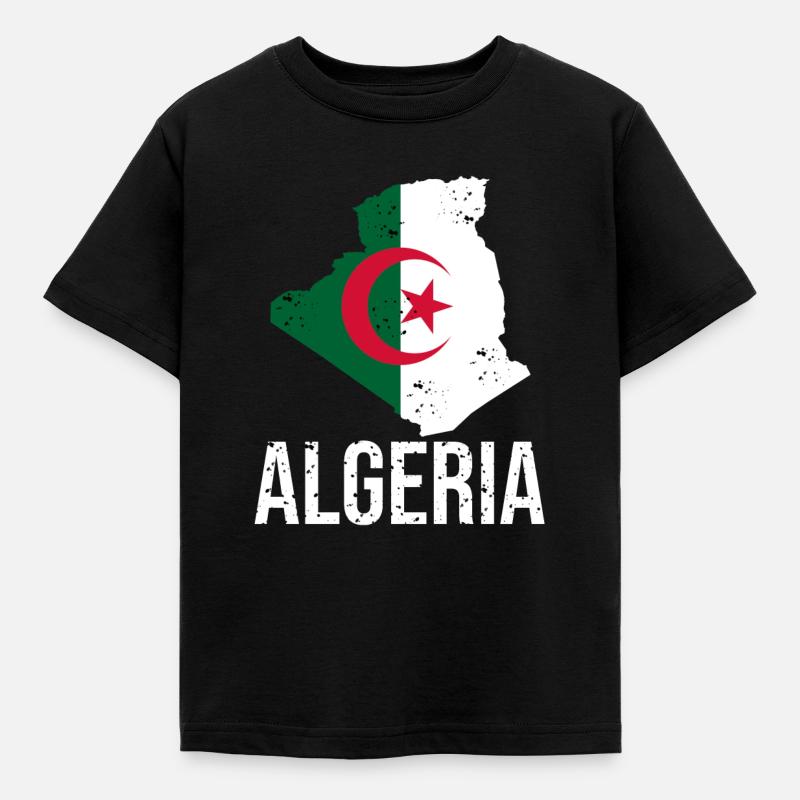 Drapeau algérien dans la conception cartographique - T-shirt Enfant - noir