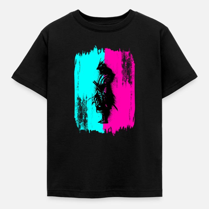 Black Samurai In A Turquoise And Pink Frame - Kids' T-Shirt - black