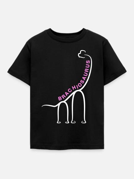 Dinosaurier Brachiosaurus Dino Liniengrafik - Kinder T-Shirt - Schwarz