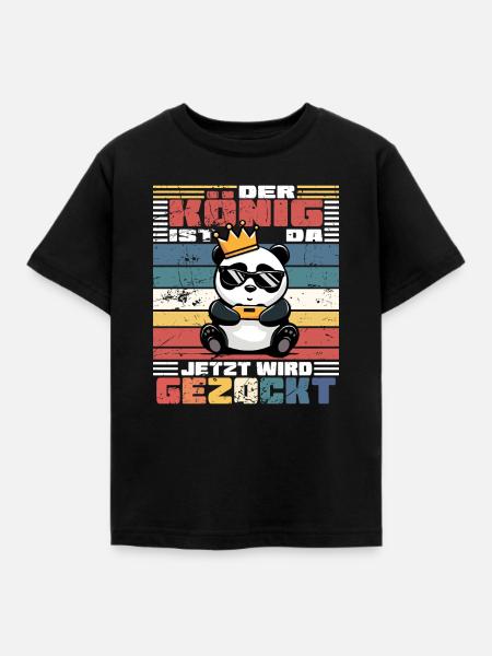König Gamer - Panda - Kinder T-Shirt - Schwarz