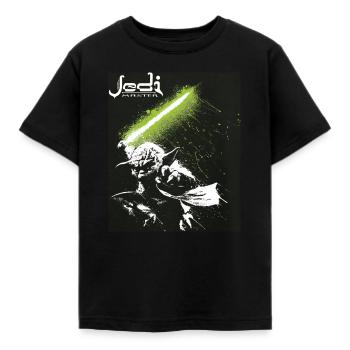 Star Wars Meister Yoda Mit Grünem Lichtschwert - Kinder T-Shirt - Schwarz - Vorne - AI Model Kid Female (0cm)
