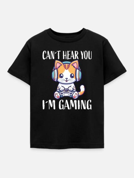 Kätzchen mit Headset beim Gaming - Kinder T-Shirt - Schwarz