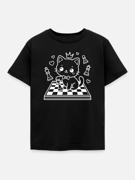 Schach Kawaii Katze - Kinder T-Shirt - Schwarz