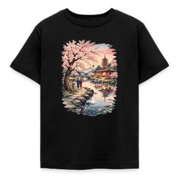 Traditioneller Japanischer Kirschblüten - Kinder T-Shirt - Schwarz - Vorne - AI Model Kid Female (0cm)