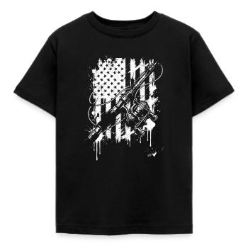 Canne à pêche grunge et graphique de drapeau - T-shirt Enfant - noir - Devant - AI Model Kid Female (0cm)