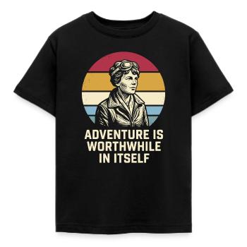 Amelia Earhart Das Abenteuer ist lohnenswert - Kinder T-Shirt - Schwarz - Vorne - AI Model Kid Female (0cm)