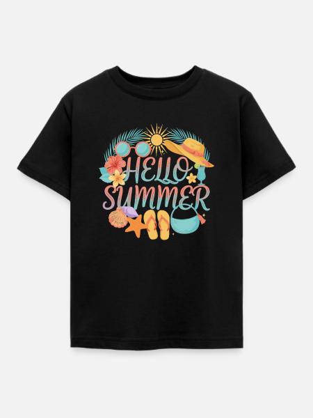 Hello Summer Tropenprint Strand-Accessoires - Kinder T-Shirt - Schwarz