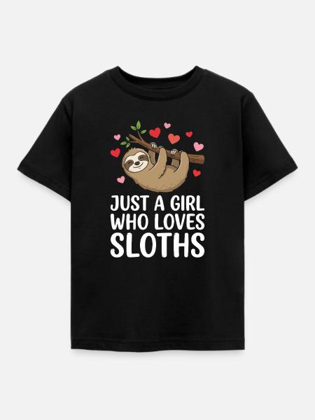 Mädchen liebt Faultiere - Kinder T-Shirt - Schwarz
