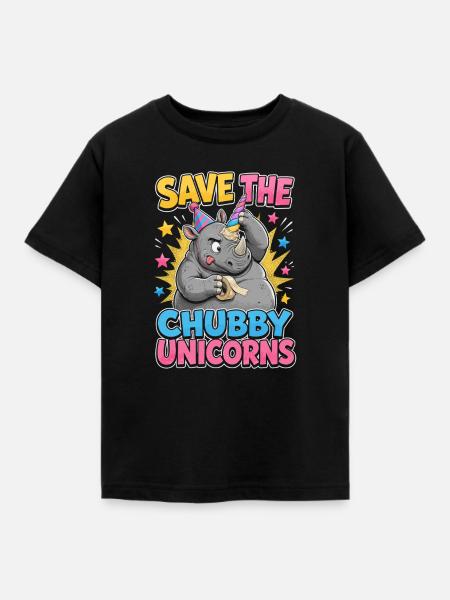 Rette die pummeligen Einhörner - Kinder T-Shirt - Schwarz