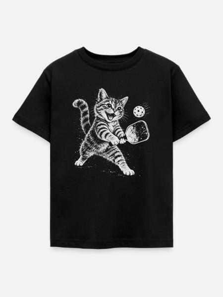 Katzenkraftball im All - Kinder T-Shirt - Schwarz