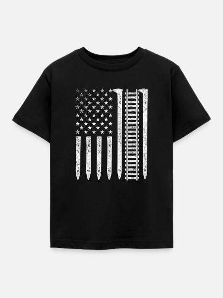 Railroad Spike US-Flagge – Patriotischer Eisenbahner - Kinder T-Shirt - Schwarz