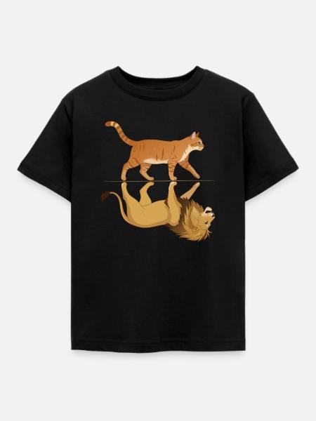 Katze mit Löwe Reflektion Tiere - Kinder T-Shirt - Schwarz