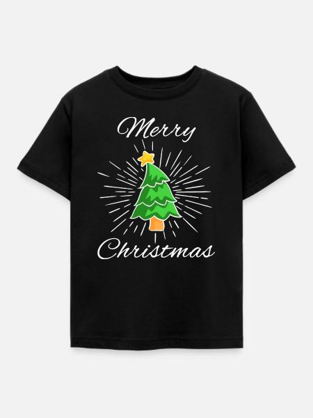 Merry Christmas - Tannenbaum mit Stern, Strahlen - Kinder T-Shirt - Schwarz