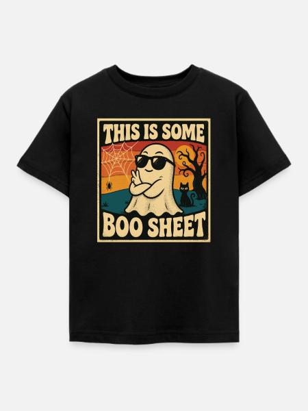 Retro Ghost Boo Sheet - Kinder T-Shirt - Schwarz