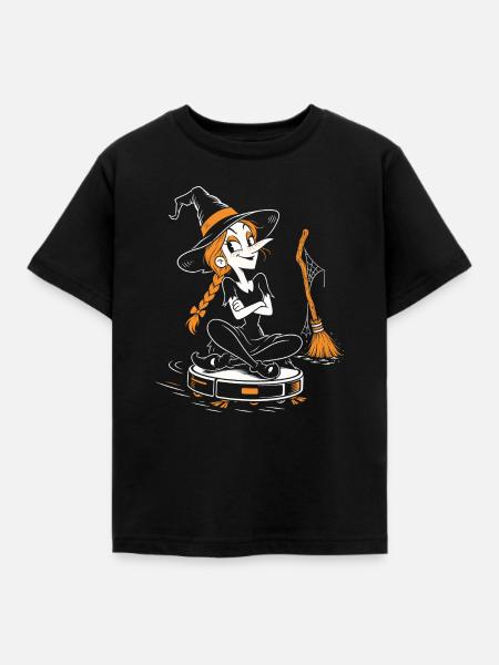 Die Hexe auf dem Saugroboter - Kinder T-Shirt - Schwarz