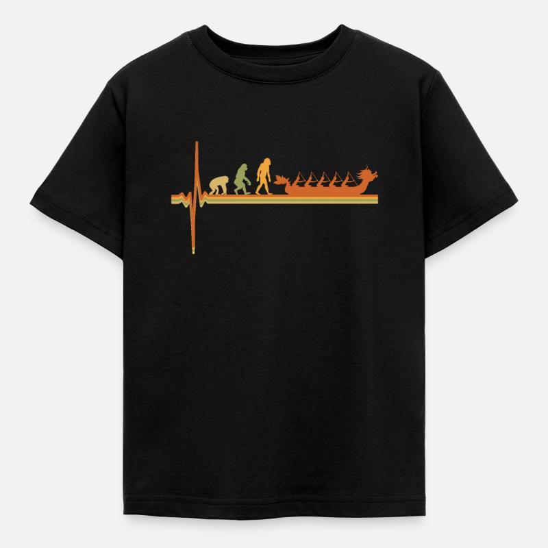 Drachenboot EKG Herzschlag Evolution Retro Vintage - Kinder T-Shirt - Schwarz