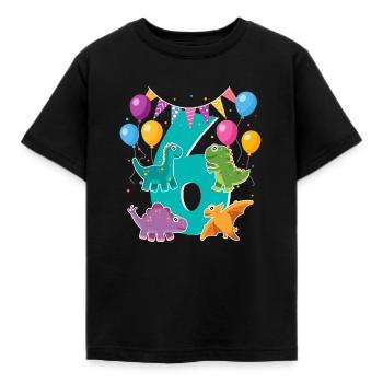 Chemise d'anniversaire enfant Dino pour garçons de 6 ans - T-shirt Enfant - noir - Devant - AI Model Kid Female (0cm)