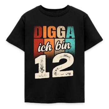 Digga Ich Bin 12 Jahre 12. Geburtstag - Kinder T-Shirt - Schwarz - Vorne - AI Model Kid Female (0cm)