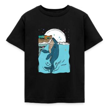 Deep-sea blue whale marine mammal with female - Kids' T-Shirt - black - Front - AI Model Kid Female (0cm)