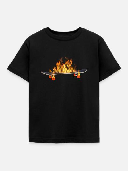 Burning Skatebord - Kinder T-Shirt - Schwarz