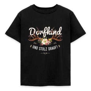 Dorfkind und stolz drauf Hirsch Blumen Spruch - Kinder T-Shirt - Schwarz - Vorne - AI Model Kid Female (0cm)
