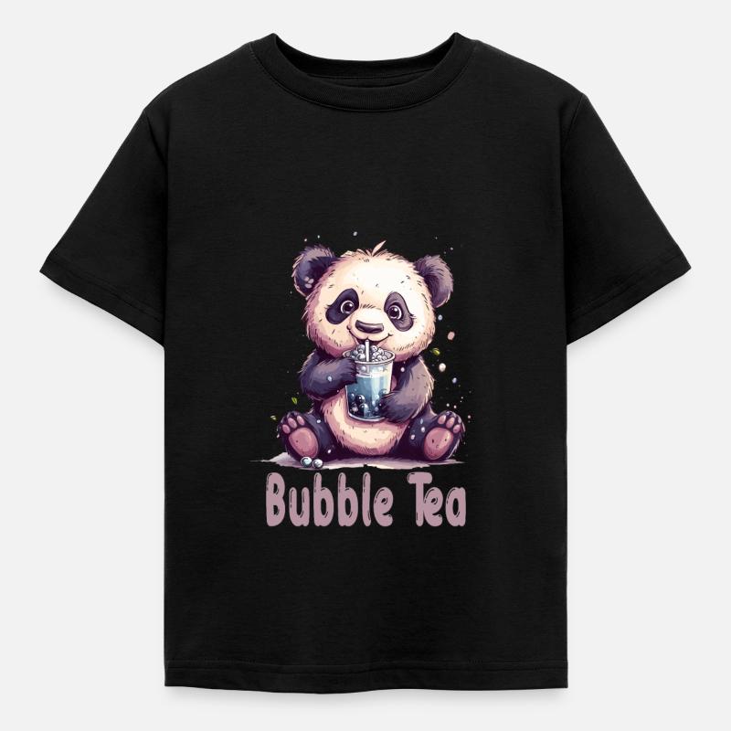 Niedlicher Panda mit Tee - Kinder T-Shirt - Schwarz