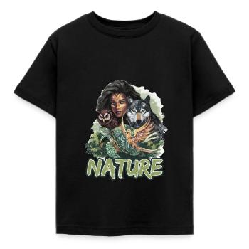 Natur Wolf Eule Schildkröte Frau für - Kinder T-Shirt - Schwarz - Vorne - AI Model Kid Female (0cm)