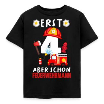 4. Geburtstag Feuerwehrmann Geschenk 4 Jahre - Kinder T-Shirt - Schwarz - Vorne - AI Model Kid Female (0cm)