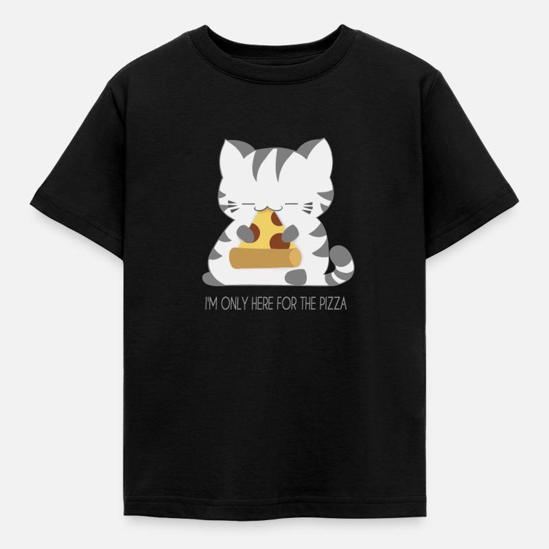Cat who eats a Pizza - Kids' T-Shirt - black