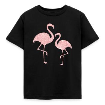Glitzer Rosa Flamingo - Kinder T-Shirt - Schwarz - Vorne - AI Model Kid Female (0cm)