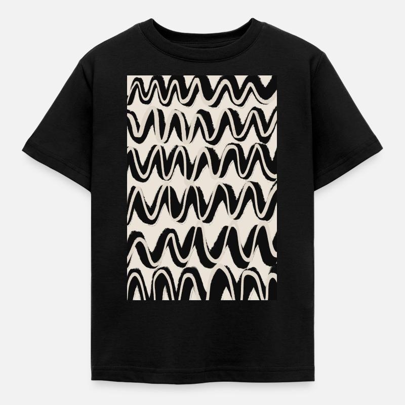 Black Beige Waves Pattern - Kids' T-Shirt - black